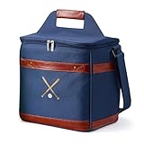 Premium Insulated Cooler, Baseball Soft-Sided Bag - Lunch, Beer & Drink Carrier for Tailgating, Game Day, Golf & Outdoor Sports - Holds 12 Bottles, 18 Cans - Leather Accents, Shoulder Strap (15L)