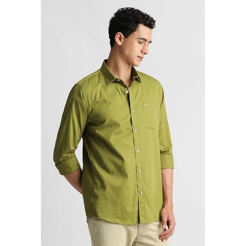 Image of Peter England Men's Slim Fit Full Sleeve Casual Shirt in Twill Weave Cotton