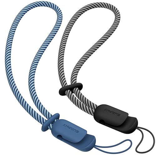 Image of SURPHY 2 Pack Phone Lanyard, Phone Wrist Strap for Case, Camera Wrist Strap | Ultra-Light 2-Color Braided Phone Strap, Cellphone Charm Strap, Anti-Lost Wrist Lanyard for Women and Men, Black Blue Jay