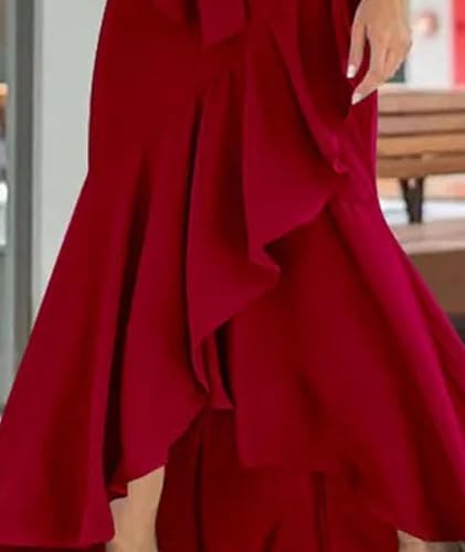 SEMATOMALA Women's Casual Plaid Mermaid Maxi Skirt A Line Irregular Ruffle Hem Fishtail Long Skirt Spring Summer4