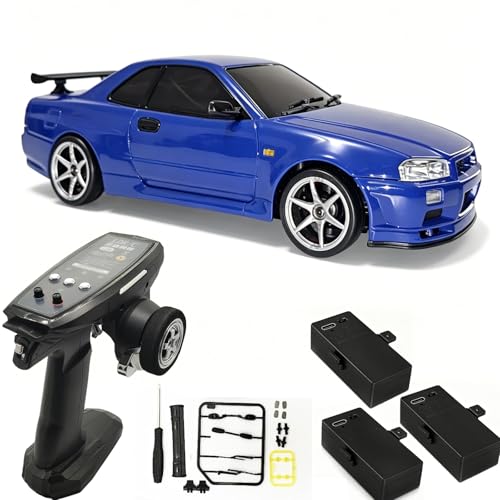 Skymaker 1/18 RC Drift Car with 3 Batteries Gyro LDRC LD1899 GTR R34 2.4GHz RWD Drifting Drift Cars...