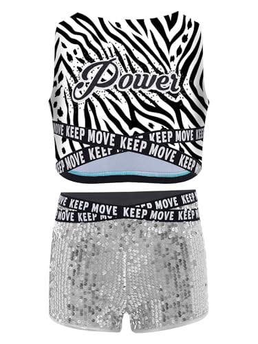TiaoBug Kids Girls Pcs Jazz Hiphop Dancewear Set Crop Tank Top Sequins Shorts Gymnastics Workout Outfits