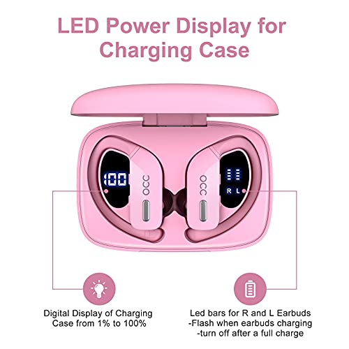 Occiam Wireless Earbuds Bluetooth Headphones 48H Play Back Earphones In Ear Waterproof With Microphone Led Display For Sports Running Workout Pink #TOP1
