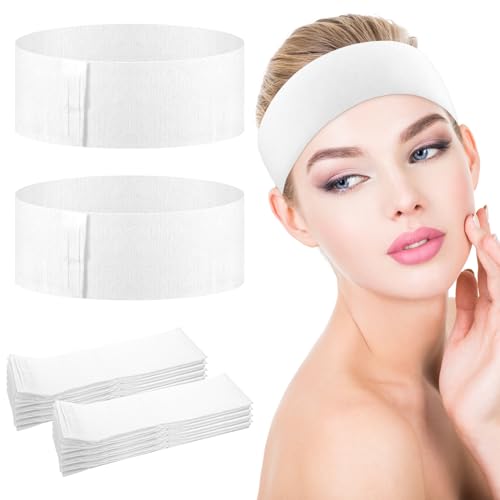 Photo de Lot De 30 Bandeaux Jetables Pour Le Visage Élastiques Non Tissés Pour Soins De La Peau Avec Bande Magique Réglable Pour Femmes Et Filles Fournitures D'esthéticienne