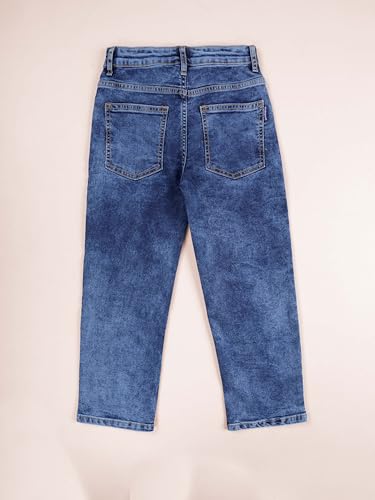 Image of KiddoPanti Girls Solid Waist Elasticated Straight Fit Jeans