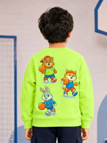 Image of KiddoPanti Boys Solid Round Neck Full Sleeve Fleece Sweatshirt | 60% Cotton 40% Polyester | Soft Warm Winter Pullover | Ribbed Cuffs & Hem | Casual Winter Sweatshirt for Kids