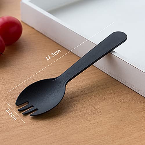 Cchude 100 Pcs Disposable Plastic Spork Medium-Weight Cutlery Black Forks Perfect For School Lunch Picnics Restaurants Parties #TOP5
