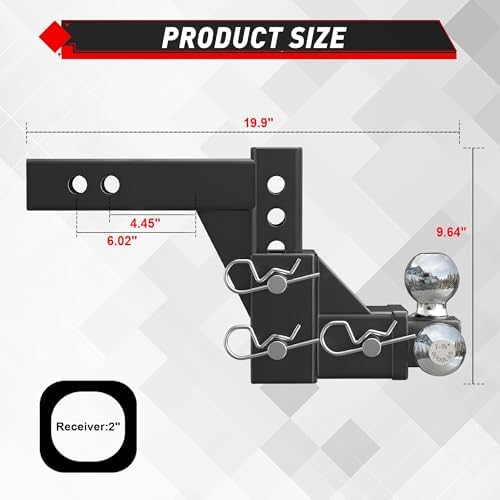 TYT Adjustable Trailer Hitch Tri-Ball Mount Assembly, Fits 2" Receiver,5" Rise/Drop Hitch, Heavy Duty Truck Hitch Ball Mount, with 1-7/8'',2'' and 2-5/16'' Chrome Hitch Ball, 10000 LBS GTW — view 2