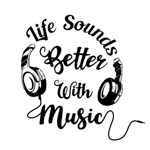 SUPERDANT Black Music Wall Sticker Life Sounds Better with Music Wall Decal Headset Removable Vinyl Art Peel and Stick for Studio Dance Room Bedroom Decor