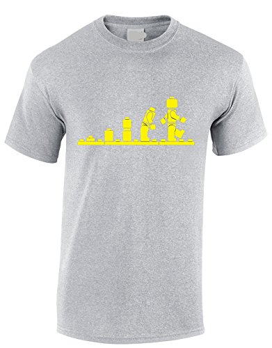 Image of Crown Designs Evolution of Bricks Cool Funky Geek Nerd for Men & Teenagers T-Shirts Tops - Grey/Small
