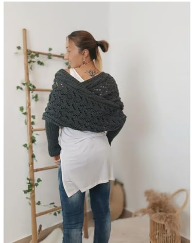 Scarf with Sleeves, Knitted Cable Wrap, Shrugs for Women, Knitted Wrap, Shawl with Sleeves, Winter Warm Sweater Scarf Wrap3