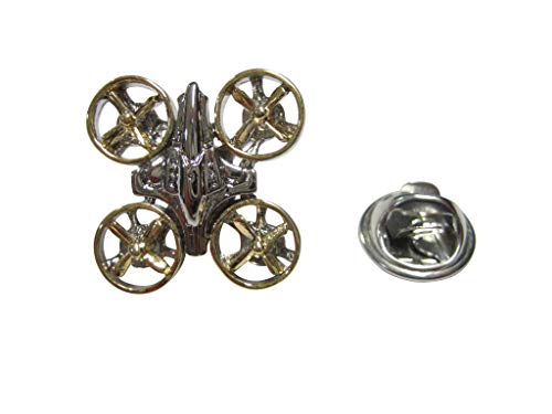 Gold and Silver Toned Quadcopter Drone Lapel Pin