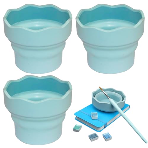 Addlotlot 100 3 Pcs Collapsible Paint Brush Washer Mini Foldable Silicone Watercolor Acrylic Oil Painting Silicone Washing Bucket Brush Holder Organizer Painting Water Cup cover