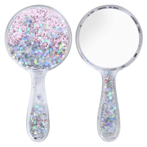 Naapesi Espejo de Mano, Espejo de Mano de Maquillaje Profesional, Espejo de Mano Mini con Cómodo, Bricolaje Pequeño Espejo,Regalos para Mujeres, 15 x 7.5 cm Espejo de Mano (Rosa)