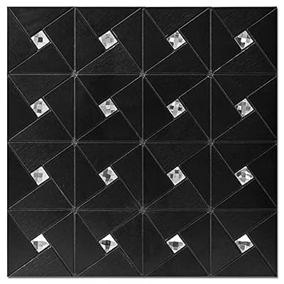 Art3d 10-Sheet Peel and Stick Backsplash Metal Mosaic Tiles for Kitchen Wall Decor, Stick on Aluminum Composite Tiles Stikers, Black Windmill Puzzle Glass Mixed