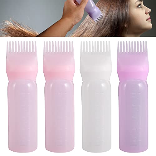 Abnaok Root Comb Applicator Bottle, 6 Ounce Applicator Bottle for Hair Dye Bottle Applicator Brush with Graduated Scale- 4 Pack