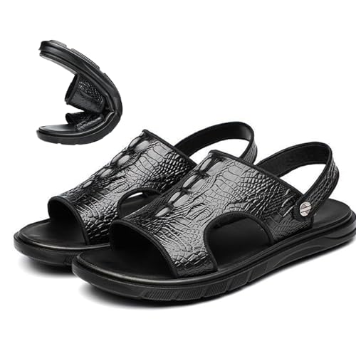 Men'S Pu Leather Flat Sandals Retro Leather Print Soft Bottom Non-Slip One-Step Beach Sandals Suitable For Driving Walking Work