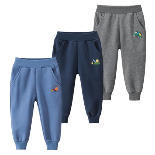 GFQLONG Toddler Boys 3 Pack Cotton Active Jogger Pants,Kids Cartoon Sweatpants Casual Lounging Bottoms