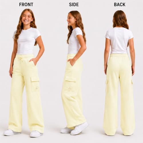 Image of New Balance Girls Sweatpants - Soft Fleece Cargo Wide Leg Sweatpants Cargo Jogger Pants for Girls with Pockets (7-16)