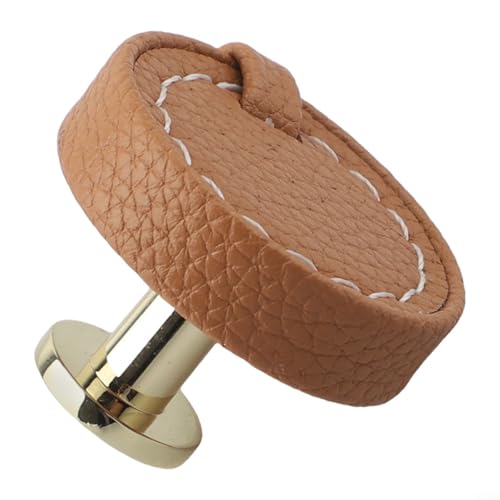 Paquete de 5 tiradores redondos de cuero marrón con base de aleación de zinc para armarios, cajones, cocina, baño, muebles de armario, 36 mm de ancho, 28 mm de largo, (A)