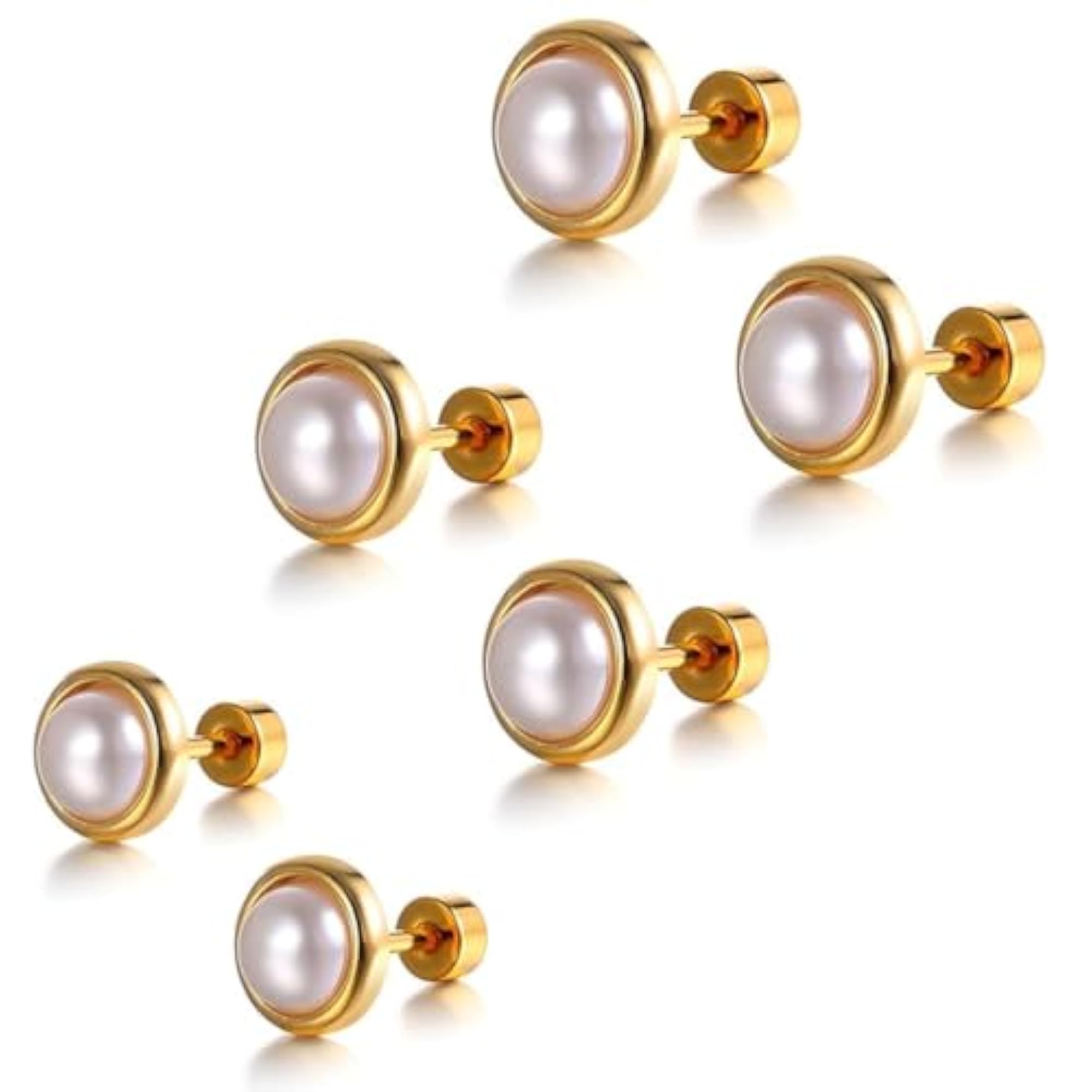 Women's 6 Pcs Pearl Stud Earrings Set, Stylish Variety