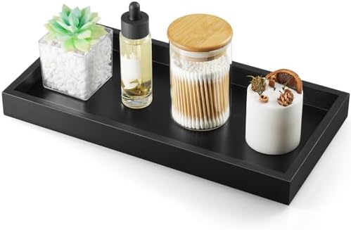 ALELION 13" Bathroom Vanity Tray for Counter - Black Wood Tray fo...