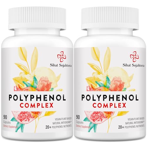 Sihat Sejahtera Polyphenols Supplement - Powerful Antioxidants & Polyphenol for Age Defense Polyphenol Superfood Quercetin Resveratrol Plant-Based & Energy Immune Support 180 Capsules