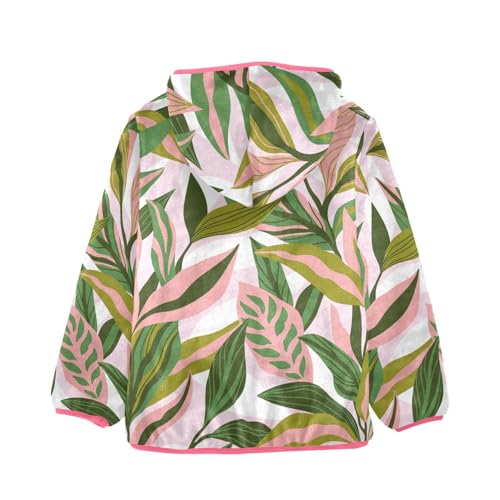 OTVEE Trendy Pink and Green Tropical Leaves Kids Hoodie Jacket Fall Spring Full Zip Warm Outwear Coat2