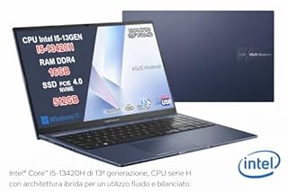 ASUS Vivobook 15 Notebook Blue, Intel Core i5-13420H, RAM 16GB DDR4, SSD 512GB NVMe PCIe 4.0, Display 15,6” FHD IPS Anti-Glare, Wi-Fi 5, Webcam Privacy Shutter, Windows 11 Home, 3 Anni Garanzia