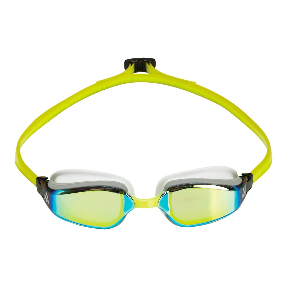 Aqua Sphere Aquasphere Fastlane Adult Swimming Goggles - Active Everyday Training, Patented Strap System with Adjustable Nose Bridge | Unisex Adult, Yellow Titanium-Mirrored Lens, White/Yellow Frame