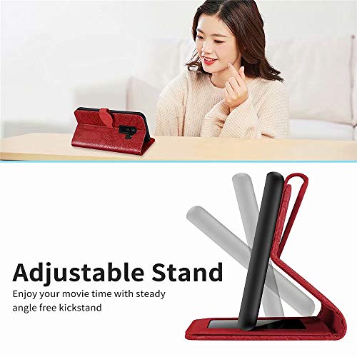 Meupzzk Wallet Case For Samsung Galaxy S9 Plus / S9+, Embossed Tree Premium Pu Leather [Folio Flip][Kickstand][Card Slots][Wrist Strap][6.2 Inch] Phone Cover For Samsung Galaxy S9 Plus (R-Red) #TOP5
