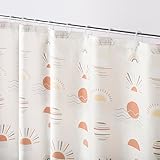 No. 918 Daybreak Boho Print Shower Curtain Set with 12 Shower Curtain Rings and Mini Tote, 70' x 72', Coral