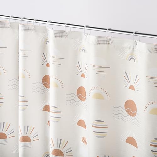 No. 918 Daybreak Boho Print Shower Curtain Set with 12 Shower Curtain Rings and Mini Tote, 70" x 72", Coral by No. 918 - Used condition - US$15.39