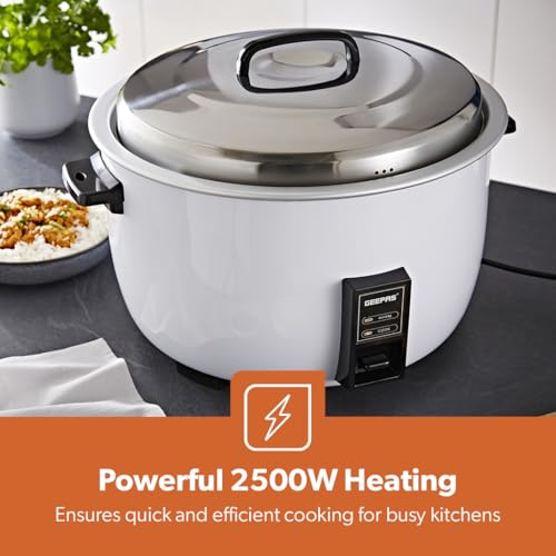 Geepas Commercial Rice Cooker 8L, 2500W | Non-Stick Aluminum Removable Inner Pot | Auto Switch from Cook to Warm | Stainless Steel Lid with Measuring Cup & Spatula | White (Renewed) - Image 4