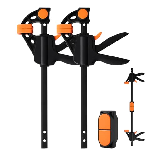 TOOLMAYS 2pcs 150 mm Clamps for Woodwork with Connector, Splicable to 620mm as Spreader, 100kg Max Load Wood Clamps Quick Grip, One-Handed Clamp, Ratchet Clamp for Long Woodworking Workpieces