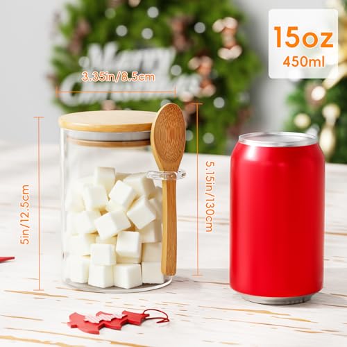 Image of 15 oz Glass Sugar Container, 1 Pack Coffee Container, Glass Jars with Lids | Seal, BPA-Free, Bamboo Soop, Coffee Bar Accessories, for Coffee Beans, Creamer, Salt, Overnight Oats, Brown sugar, Candy, Tea
