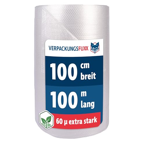 Luftpolsterfolie Rolle 100cm x 100m | Bubble Wrap für Versand, Verpackung und Umzug | 2-schichtige Noppenfolie als Verpackungsmaterial | Füllmaterial für Ihre Pakete