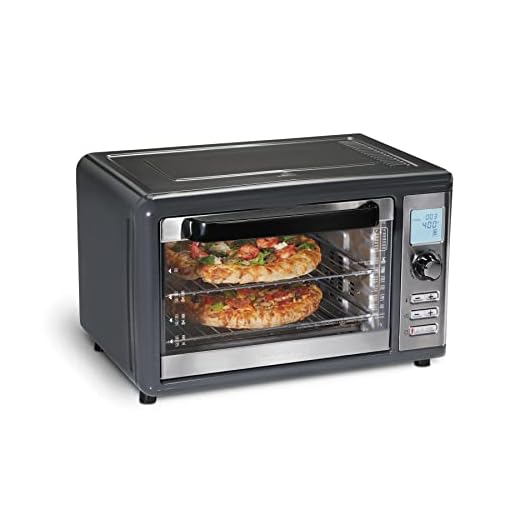 Hamilton Beach Countertop Digital Air Fryer Oven with Sure-Crisp, 6-in-1 Functionality, 150-450⁰F Temp Range, 1800W, XL Capacity for 2 12” Pizzas, Two 9” x 13” Pans and 4 Rack Positions, Grey (31390)