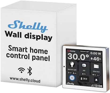 Shelly Wall Display White - Wi-Fi & Bluetooth Smart Home Control Panel with Integrated 5A Switch, Colour Display, Home Automation, iOS Android App, Lux Sensors