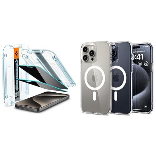Spigen iPhone 15 Pro Max Hayalet Cam Ekran Koruyucu Kolay Kurulum GLAS.tR EZ Fit Privacy HD (2 Adet) - AGL06874 Spigen iPhone 15 Pro Max Kılıf