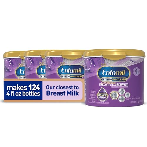 Enfamil Optimum Gentlease Baby Formula Our Closest Formula to Breast Milk For Fussiness Crying Gas & Spit-up Immune-Supporting Lactoferrin also found in Breast Milk 19.5 Oz Pack of 4