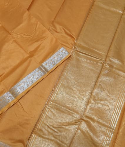 Image of Women's Cotton Blend Banarasi Saree With Unstitched Blouse Piece