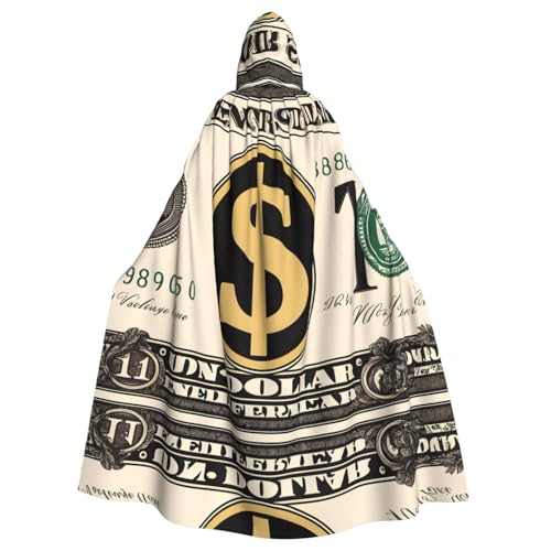 Manteau à capuche imprimé avec signe dollar doré longue cape adulte