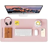 WAYBER Leather Desk Pad Protector, Waterproof Mouse Pad, PU Desk Mat, Office Desk Cover, Desk Writing Mat for Office/Home/Work/Cubicle (Light Pink) 23.6x13.7in