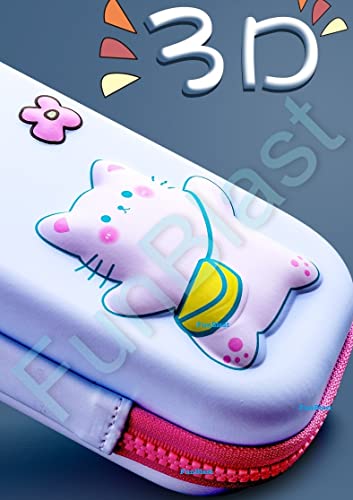 Image of FunBlast Pencil Pouch for Kids - Multi-Purpose Zipper Pencil Case, Pencil Box for Boys, Pen & Pencil Pouch Bag, Stationary Organizer for Kids, 3D Hardtop Eva Canvas Pencil Case (Cute Cat)