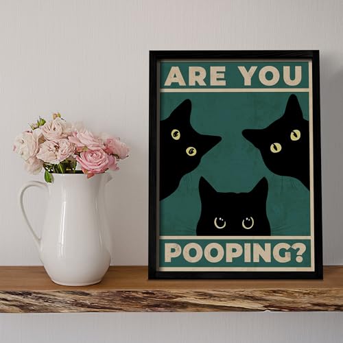 Heiple Framed Bathroom Wall Art Black Cat Are You Pooping Funny Bathroom Wall Decor Hanging Sign For Vintage Home Farmhouse Bathroom Decor thumb #7
