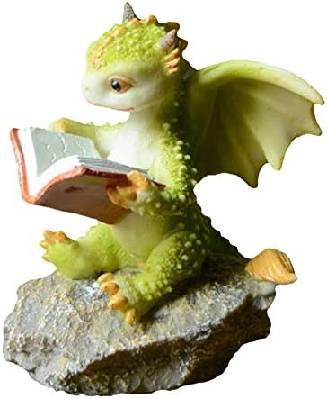 kaikki Baby Dragon Statue Resin Ornament, Mini Collectible Fantasy Figurine Cute Cartoon Dragon Reading Book Sculpture Desktop Decoration
