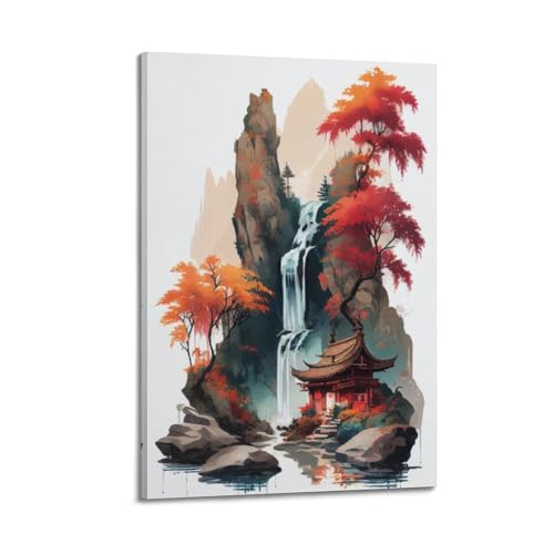 Poster cascade de l'Asie de l'Est sur toile pour apaiser votre chambre