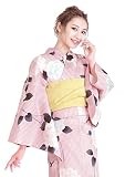 [SOUBIEN] ソウビエン 浴衣 3点 セット レディース (浴衣/帯/下駄) bonheuraisons ボヌールセゾン フリーサイズ レトロ ピンク 白 アイボリー 黄色 牡丹 縞 ラメ 綿麻 bra01063-obs00178