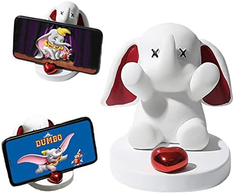 Waowumar Cute Phone Stand for Desk Resin Elephant Figurines Phone Holder White and Red Statue Kawaii Desk Accessories